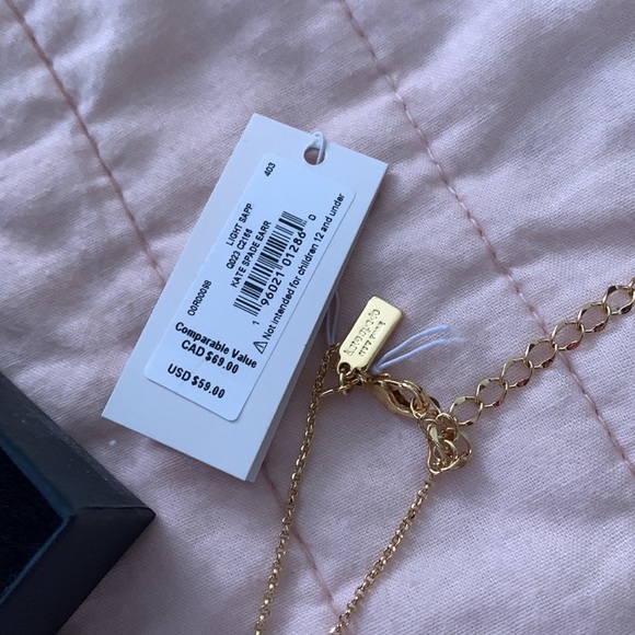 NWT and in Box Kate Spade Necklace Gold with Blue Crystals 16-18 inch ad… - Picture 2 of 3